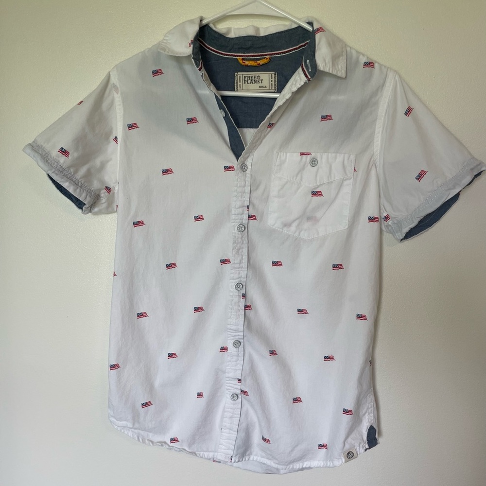 FREE PLANET Mens American Flag/July 4th Button Down